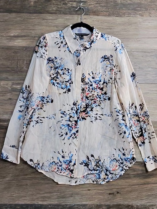 White House Black Market Tops - White House Black Market Cream Button-Down with Blue & Pink Floral Print